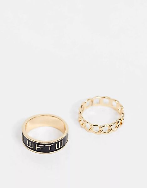 WFTW – 2er-Pack Ringe in Gold mit Kettendesign und geprägtem Logo günstig online kaufen