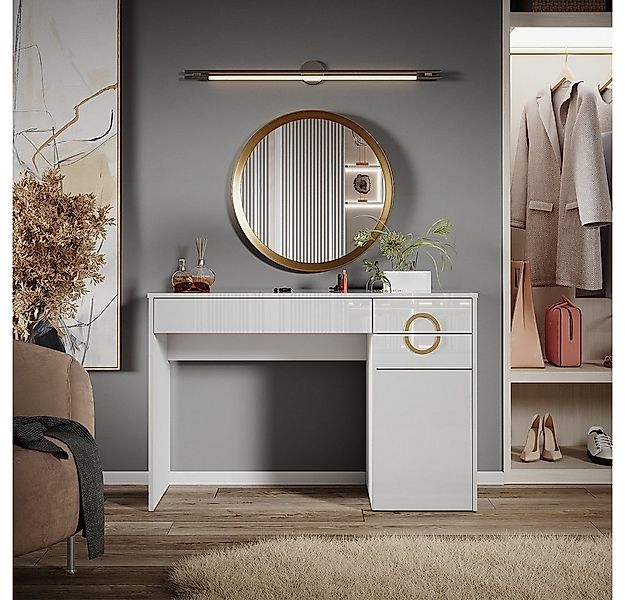 Vicco Schminktisch Adela, Weiß Hochglanz, 115 cm mit 3 Schubladen (1-St) günstig online kaufen