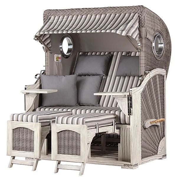 bene,iving Strandkorb Komplettset Ammersee Mahagoni Bullauge washed grey PE günstig online kaufen