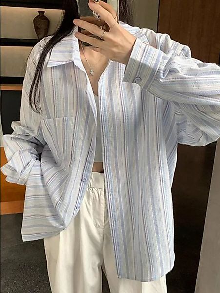 RUZU UG Blusentop Hemdbluse Damen,Lockeres Sonnenschutzhemd,Mittellanges Ob günstig online kaufen