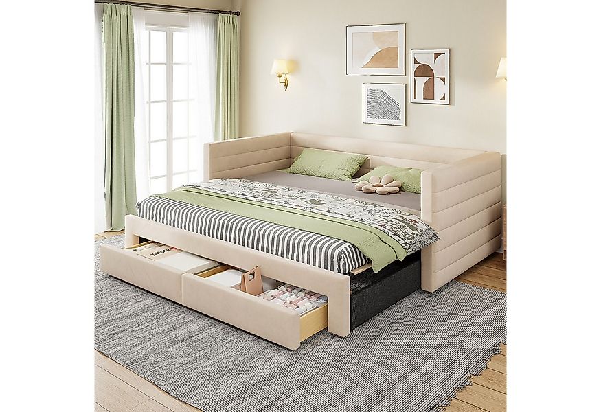 Flieks Daybett, Polsterbett Schlafsofa mit Ausziehbett 90/180x190cm mit 2 S günstig online kaufen