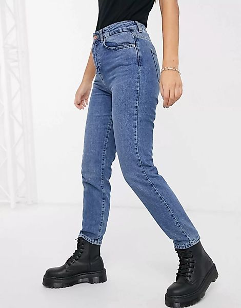 Noisy May – Isobel – Hochwertige Mom-Jeans in Mittelblau mit hohem Taillenb günstig online kaufen