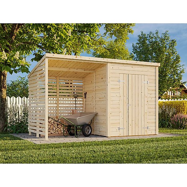 Palmako Gerätehaus Leif 370 x 170 cm Lackiert Dunkelgrau FSC® günstig online kaufen