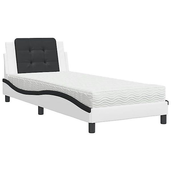vidaXL Bett Bett mit Matratze Weiß und Schwarz 90x200 cm Kunstleder günstig online kaufen