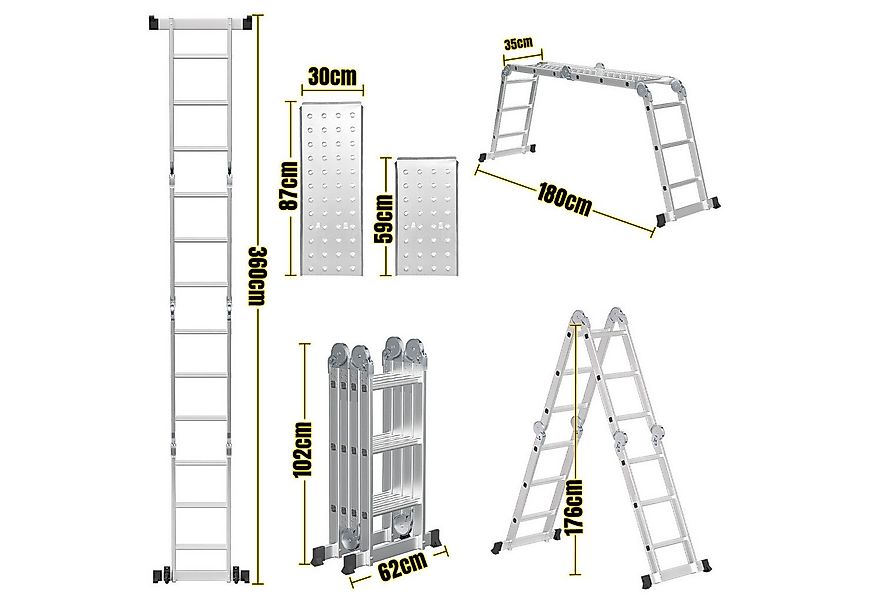 Clanmacy Vielzweckleiter Multifunktionsleiter Mehrzweckleiter 3.6m – Klappl günstig online kaufen