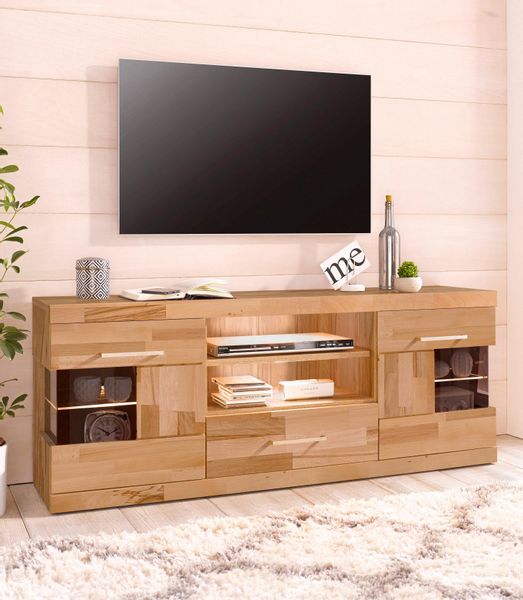 Home affaire Lowboard "Ribe,140cm breit, Fronten Massivholz,6 Fächer,Kabeld günstig online kaufen