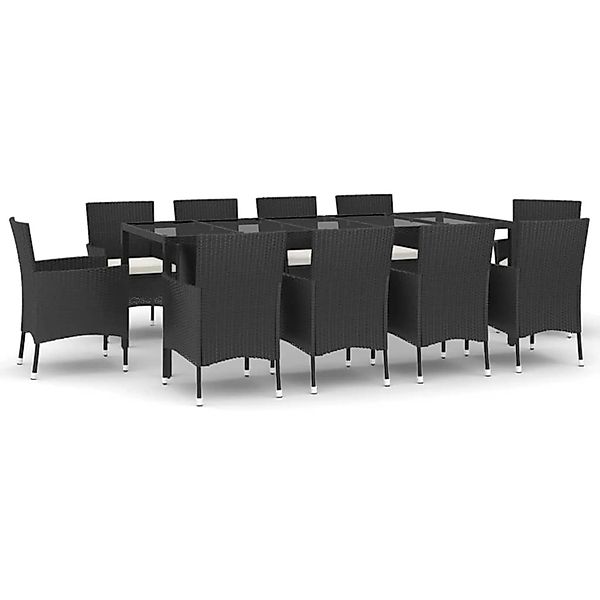 vidaXL 11-Tlg Garten-Essgruppe mit Kissen Schwarz Poly Rattan 3187323 günstig online kaufen