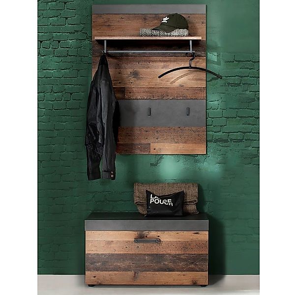 trendteam Garderoben-Set, Garderoben-Kombi Garderobenmöbel Kommode Braun/Gr günstig online kaufen