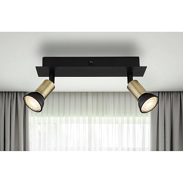 Globo Strahler Drew 2-flammig Schwarz matt 250 x 60 x 90 mm günstig online kaufen