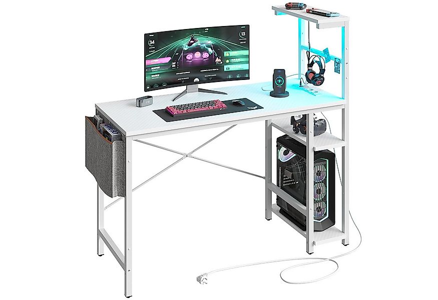 Bestier Gamingtisch Gamingtisch mit LED-Beleuchtung, Steckdosen, 113x50cm C günstig online kaufen