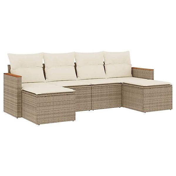 vidaXL 6-Tlg Garten-Sofagarnitur mit Kissen Beige Poly Rattan 3226219 günstig online kaufen