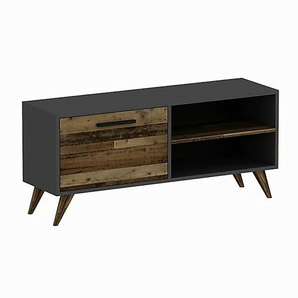 en.casa TV-Schrank Helle TV Bank 50 x 120 x 35cm zwei Ablagen Altholz / Ant günstig online kaufen