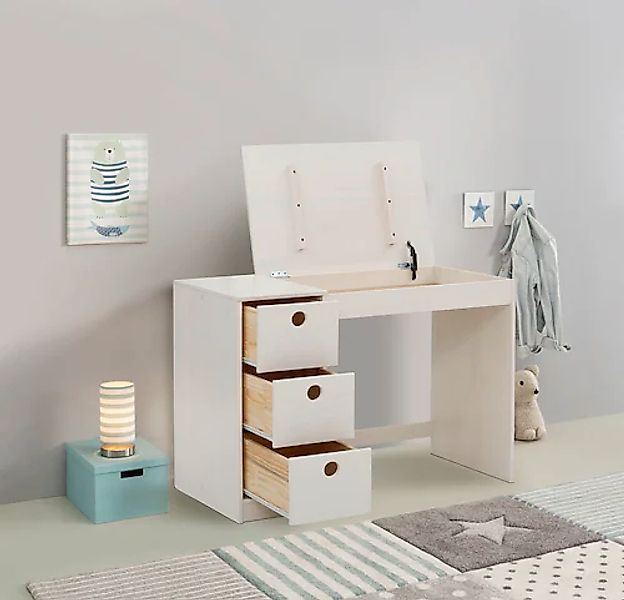 OTTO home Kinderschreibtisch »Alpi« Kiefernholz, Wangengestell, mit 3 Schub günstig online kaufen