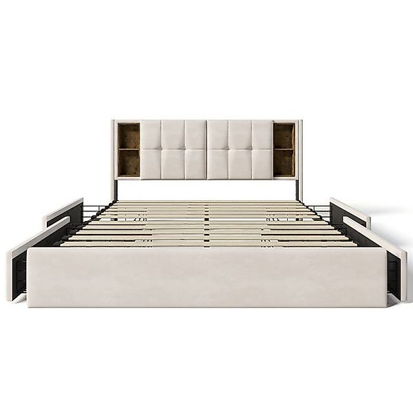 Gotagee Polsterbett Laden 160x200cm Doppelbett Kabellosem Jugendbett Beige günstig online kaufen