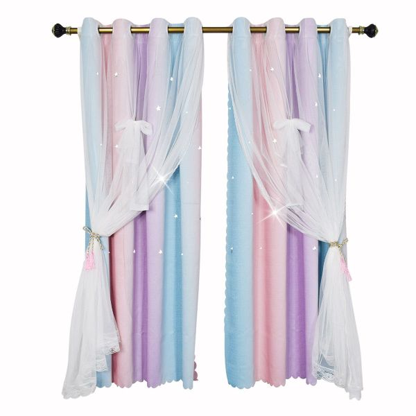 Rosnek Gardine Doppellagige, Ausgehöhlte Sterne, Tüll, günstig online kaufen