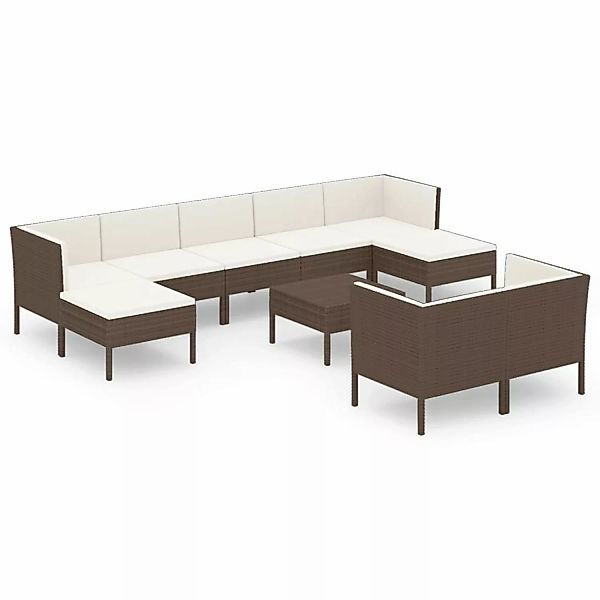 10-tlg. Garten-lounge-set Mit Auflagen Poly Rattan Braun günstig online kaufen