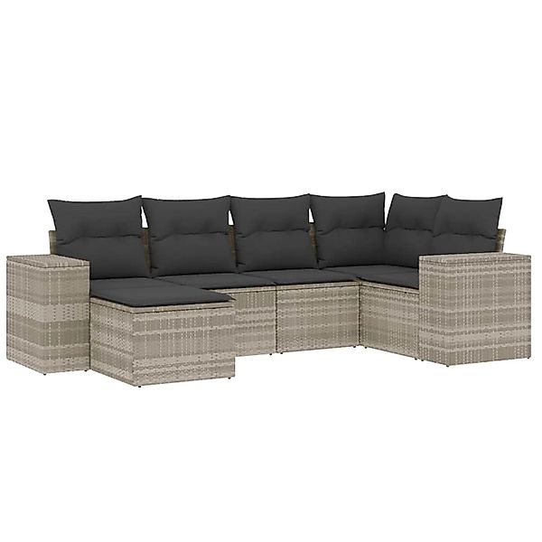vidaXL 6-Tlg Garten-Sofagarnitur mit Kissen Hellgrau Poly Rattan 3255199 günstig online kaufen