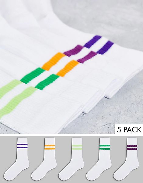 ASOS DESIGN – Sportsocken in Weiß mit Farbblock-Streifen im 5er-Pack günstig online kaufen
