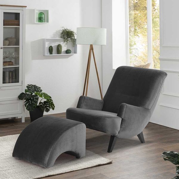 Sessel wahlweise mit Hocker in Anthrazit und Schwarz Samtvelours günstig online kaufen