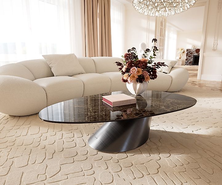 Couchtisch Edge Oval 140x75 cm Keramik Laminam® Emperador Extra Lucidato Du günstig online kaufen