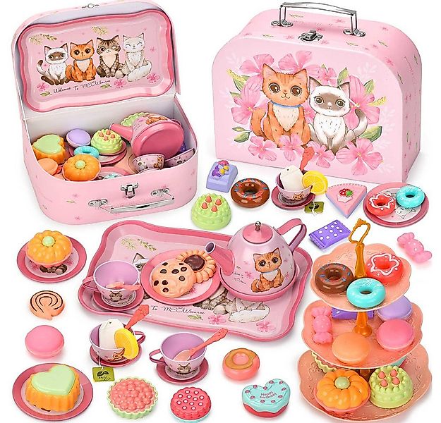 CLTYQ Spielgeschirr Blech Katzen Kinderküchen Teeservice 49-tlg,für Kinder günstig online kaufen