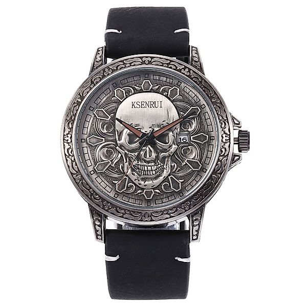 KARMA Quarzuhr Armbanduhr Totenkopf Schwarz Silber günstig online kaufen
