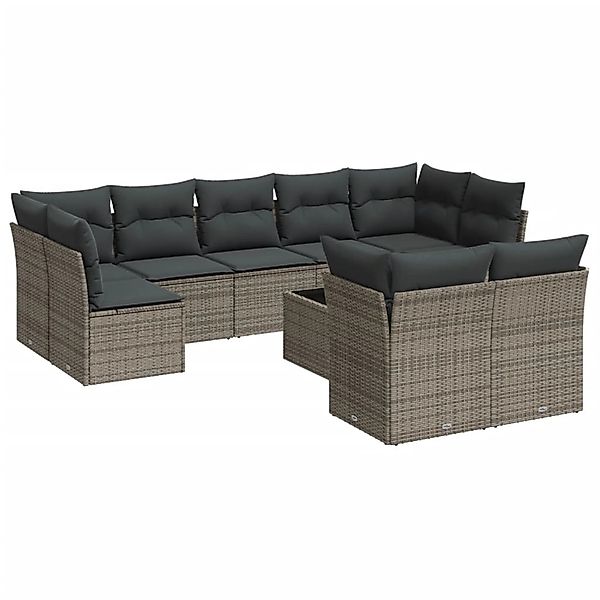 vidaXL 10-Tlg Garten-Sofagarnitur mit Kissen Grau Poly Rattan 3218160 günstig online kaufen