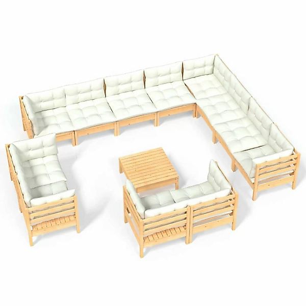 13-tlg. Garten-lounge-set Mit Creme Kissen Massivholz Kiefer günstig online kaufen