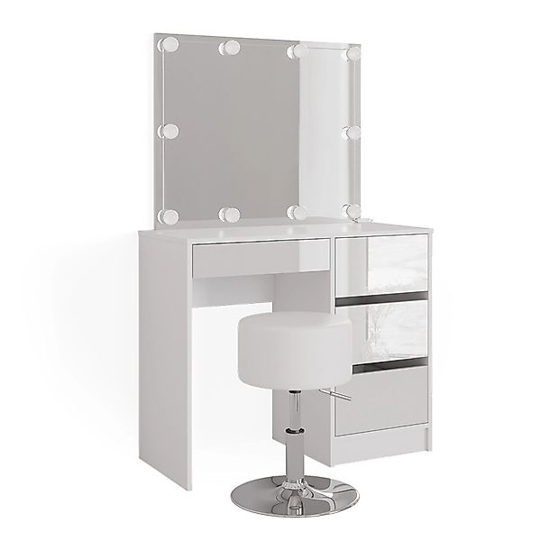 Vicco Schminktisch Sherry Weiß/Weiß 90 cm mit LED Beleuchtung und Hocker günstig online kaufen