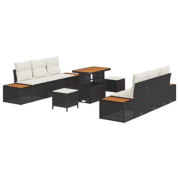 vidaXL Gartensofa-Set mit Kissen 9 Stk Schwarz Poly Rattan 3364820 günstig online kaufen