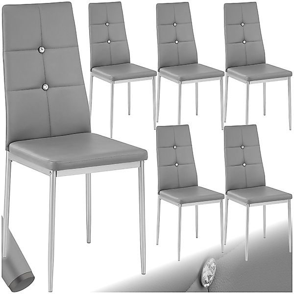 tectake Esszimmerstuhl Küchenstühle, Kunstleder mit Glitzersteinen (Set, 6 günstig online kaufen