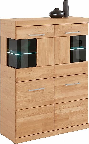 Home affaire Highboard "Ribe,85cm breit,115cm hoch, Fronten Massivholz,4 br günstig online kaufen