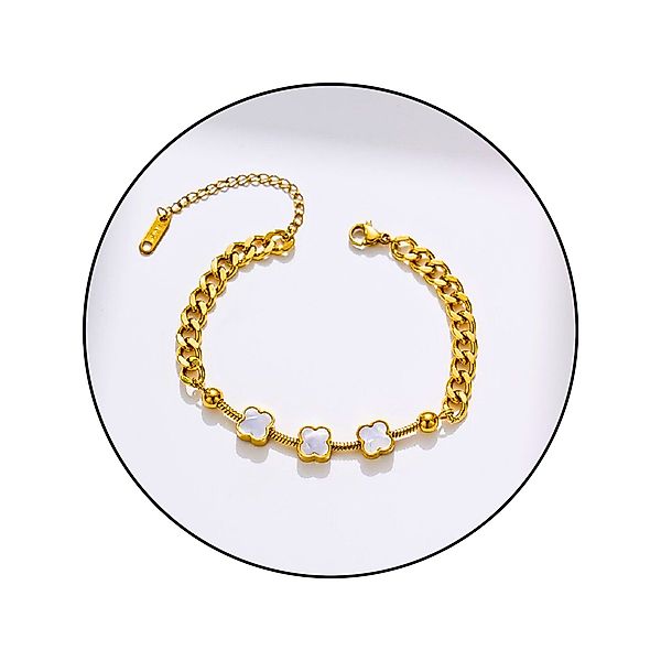GOLDKLEIN Edelstahlarmband Blumen Perlmutt Edelstahl Panzerarmband günstig online kaufen