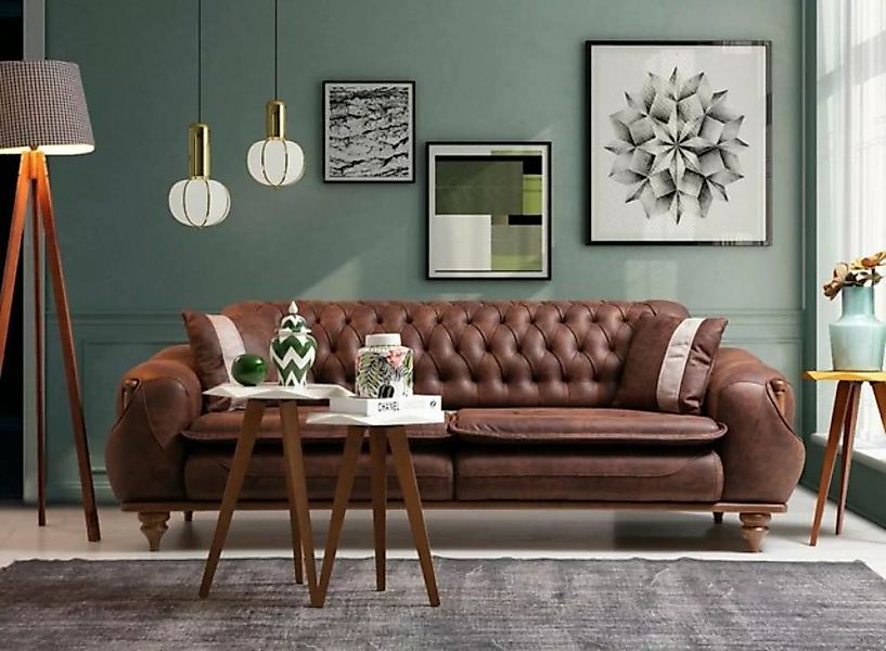 JVmoebel Chesterfield-Sofa Chesterfield Dreisitzer Braune Couch Polster Möb günstig online kaufen
