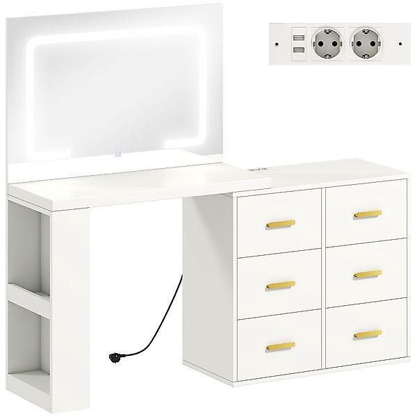HOMCOM Schminktisch mit LED-Lichtern, 3 Farben, einstellbare Helligkeit, Sc günstig online kaufen