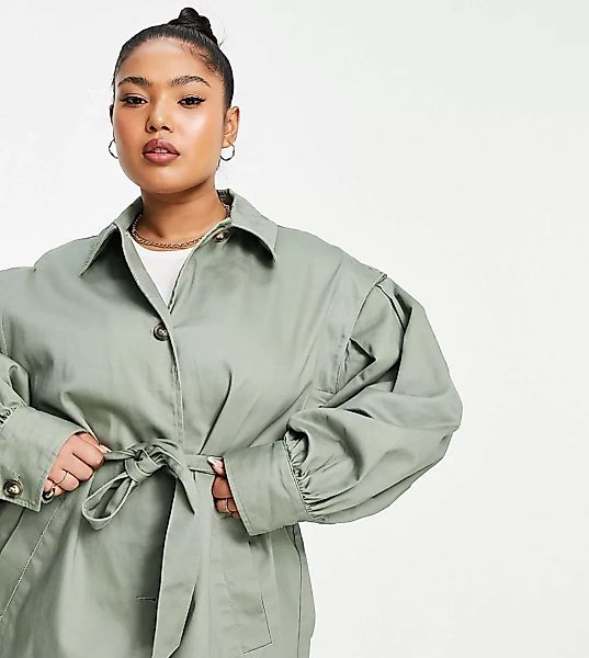ASOS DESIGN Curve – Jacke mit Ärmeldetail in Khaki-Neutral günstig online kaufen