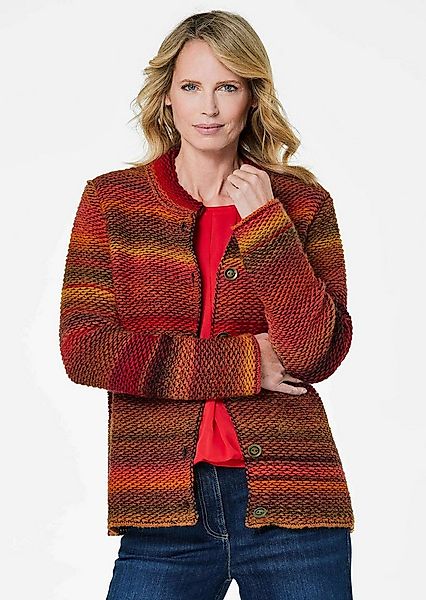 GOLDNER Strickjacke Kurzgröße: Multicolor Woll-Jacke mit Stehkragen Hüftlan günstig online kaufen