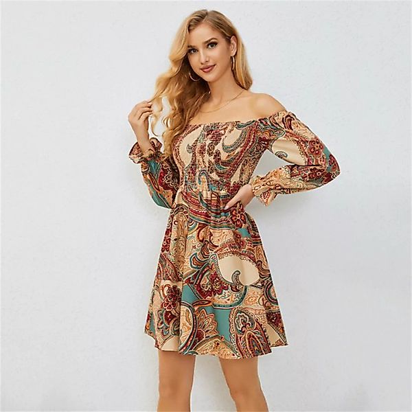 RUZU UG Dirndl Sommermode-Ethno-Stil bedrucktes One-Shoulder-Kleid für Dame günstig online kaufen