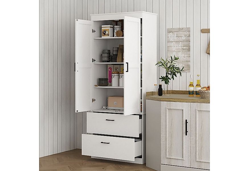 HOMCOM Hochschrank mit verstellbaren Regalen, 2 Schubladen (Küchenbuffet, 1 günstig online kaufen