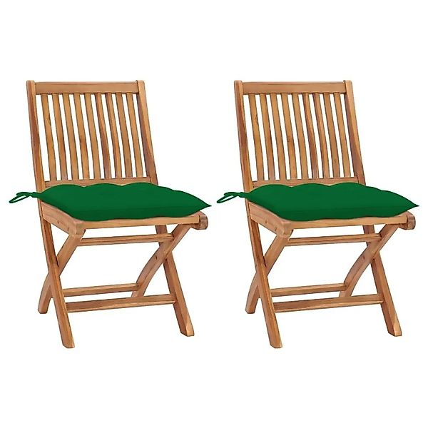 vidaXL Gartenstühle 2 Stk mit Grünen Kissen Massivholz Teak 3062453 günstig online kaufen