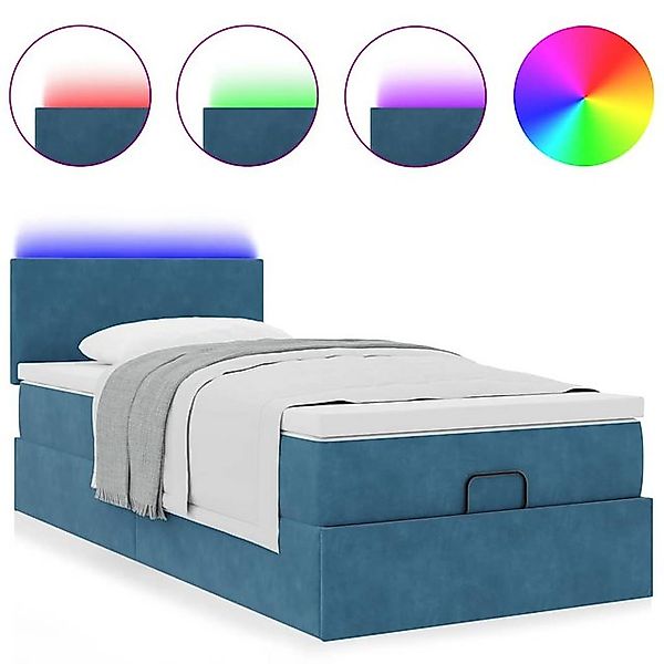 vidaXL Bett Ottoman-Bett mit Matratze & LEDs Dunkelblau 90x190 cm Samt günstig online kaufen