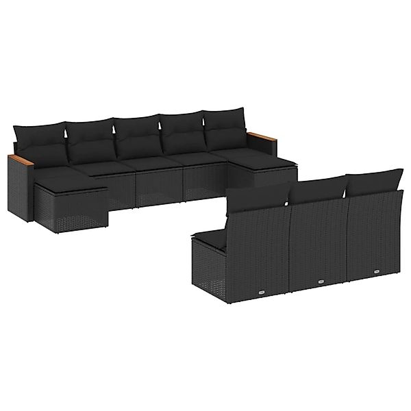 vidaXL 10-Tlg Garten-Sofagarnitur mit Kissen Schwarz Poly Rattan 3226384 günstig online kaufen
