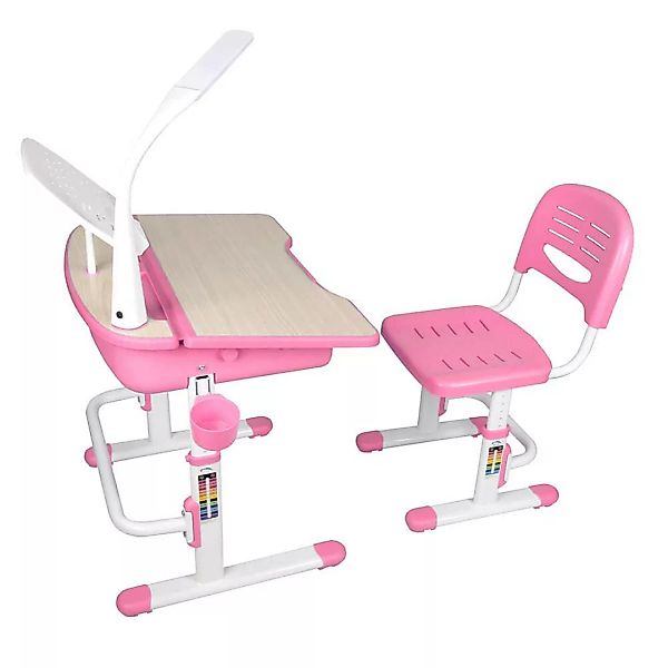Kinderschreibtisch mit Stuhl in Rosa Weiß höhenverstellbar (zweiteilig) günstig online kaufen