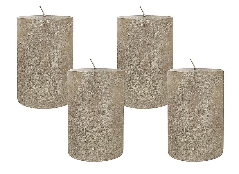 4 Rustic Stumpenkerzen Premium Kerze Silber-Gold 7x10cm - 45 Std Brenndauer günstig online kaufen