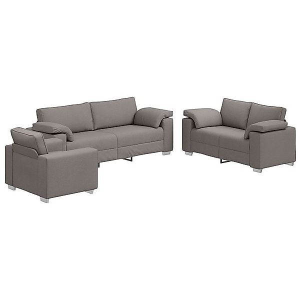 vidaXL Sofa 3-tlg. Sofagarnitur mit Kissen Taupe Stoff, 3 Teile günstig online kaufen
