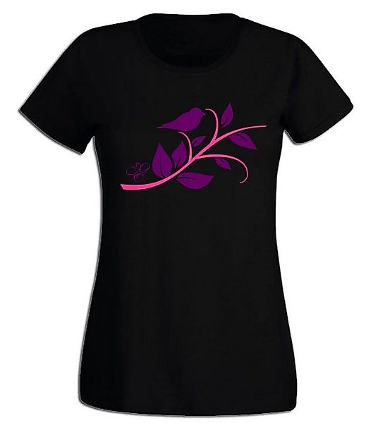 G-graphics T-Shirt Damen T-Shirt - Ranke mit Vogel Pink-Purple-Collection, günstig online kaufen