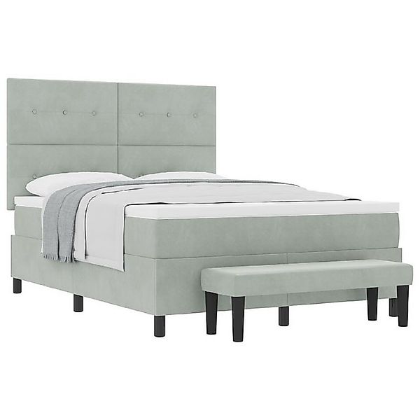 vidaXL Bett Boxspringbett mit Matratze & Bank Hellgrau 140x190 cm Samt (2-t günstig online kaufen
