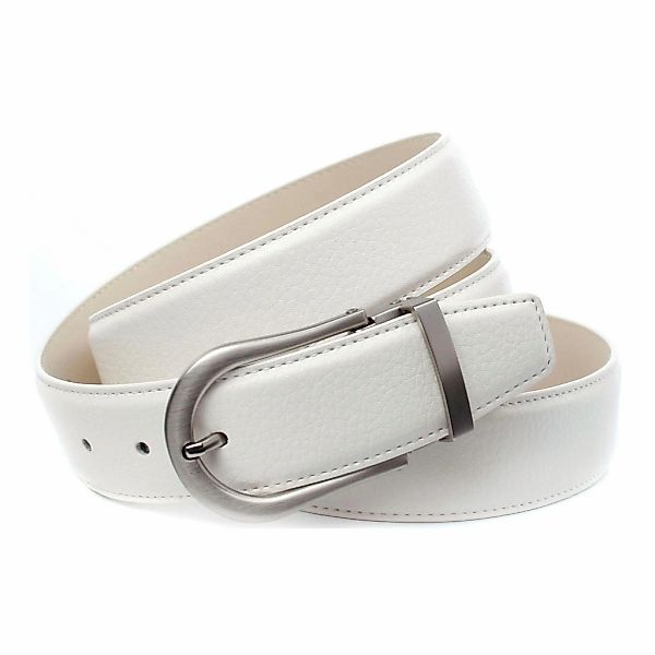 Anthoni Crown Ledergürtel in weiß mit matter silberfarbener Dornschließe günstig online kaufen