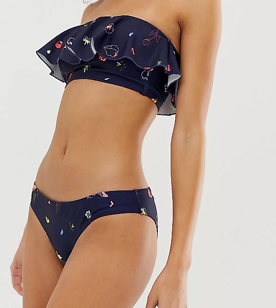 Warehouse – Mit Blumen bedruckte Bikinihose-Marineblau günstig online kaufen