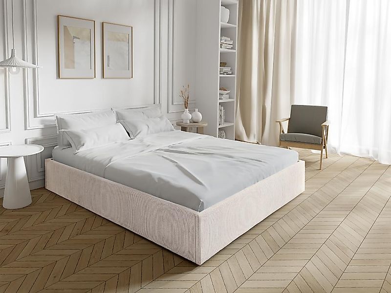 Bettgestell mit Bettkasten - 140 x 190 cm - Cord - Cremefarben - PONTOS von günstig online kaufen